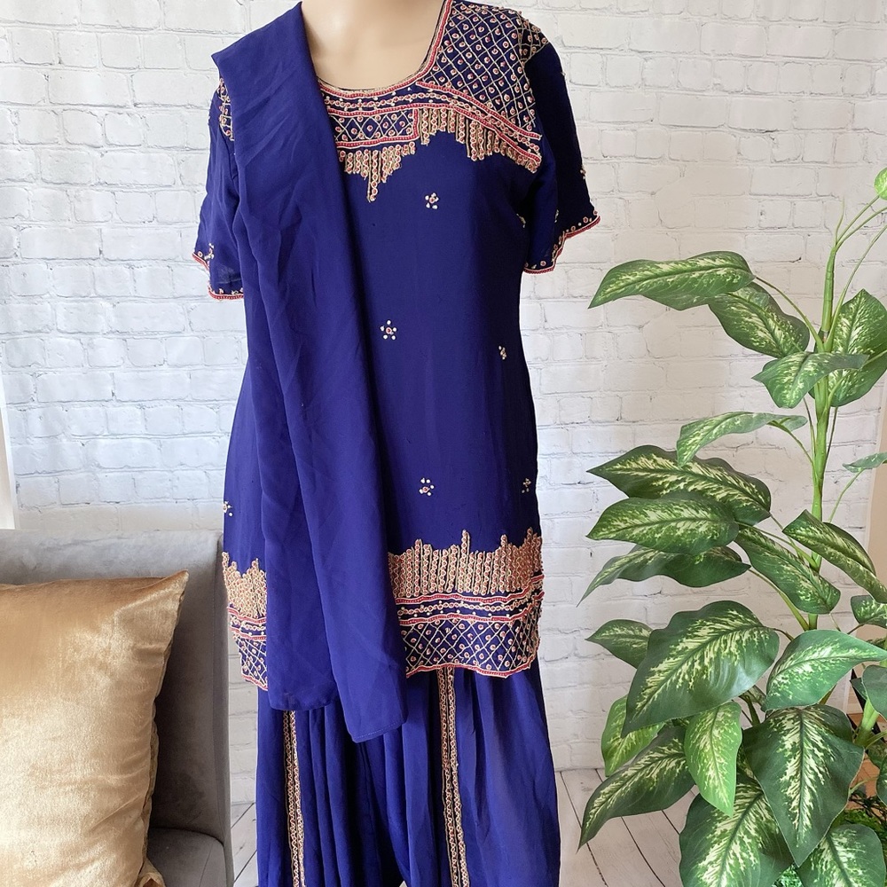 3 Pieces Pakistani Indian Punjabi Patiala Suit Traditional Ethnic Wear - Blue